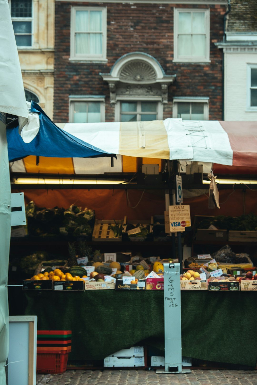 Fresh produce stall at an open-air street market in Chile