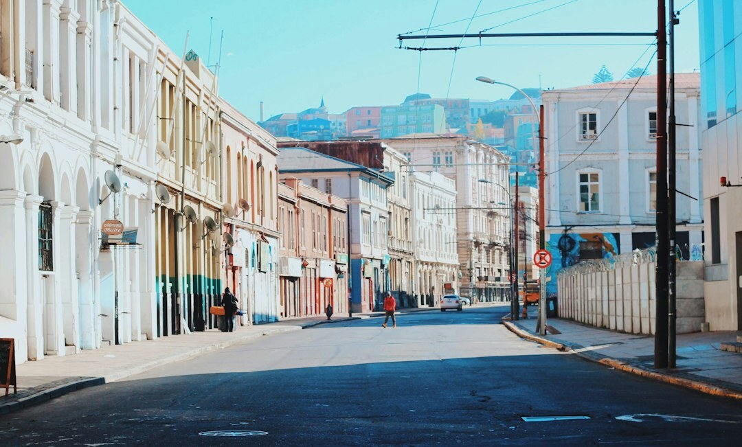 Colorful hillside houses in a Valparaíso street in Chile